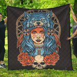 Native American Wolf Girl Print Quilt