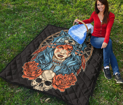 Native American Wolf Girl Print Quilt
