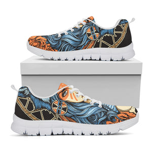 Native American Wolf Girl Print White Sneakers