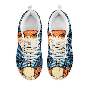 Native American Wolf Girl Print White Sneakers