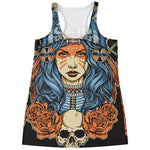 Native American Wolf Girl Print Women's Racerback Tank Top