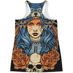 Native American Wolf Girl Print Women's Racerback Tank Top