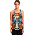 Native American Wolf Girl Print Women's Racerback Tank Top