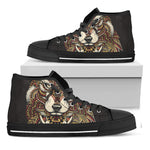 Native American Wolf Spirit Animal Print Black High Top Shoes