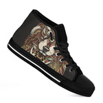 Native American Wolf Spirit Animal Print Black High Top Shoes