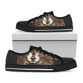 Native American Wolf Spirit Animal Print Black Low Top Sneakers