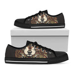 Native American Wolf Spirit Animal Print Black Low Top Shoes 