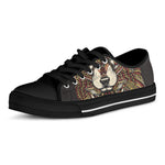 Native American Wolf Spirit Animal Print Black Low Top Shoes 
