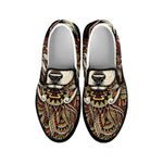 Native American Wolf Spirit Animal Print Black Slip On Shoes