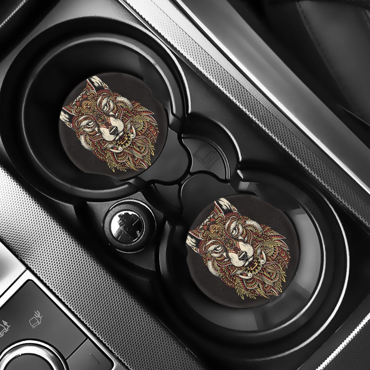 Native American Wolf Spirit Animal Print Car Coasters