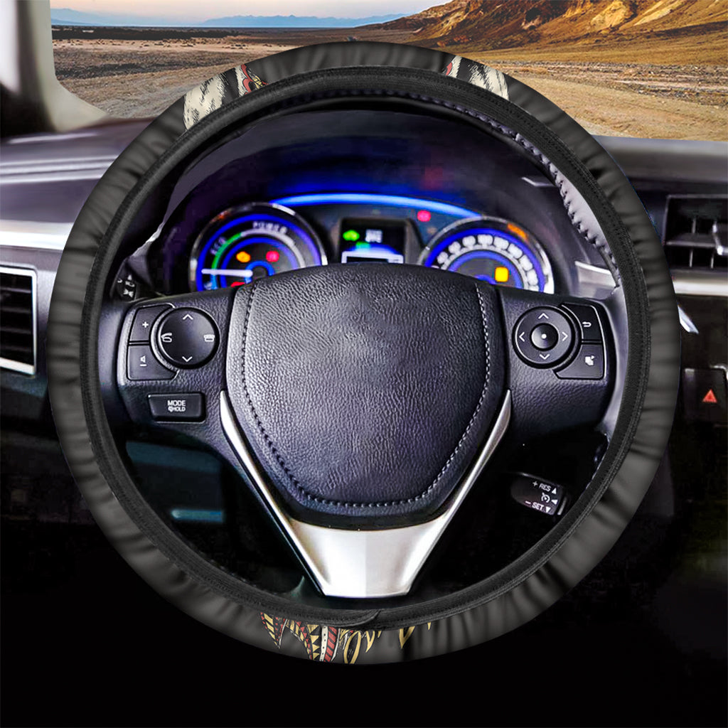Native American Wolf Spirit Animal Print Car Steering Wheel Cover