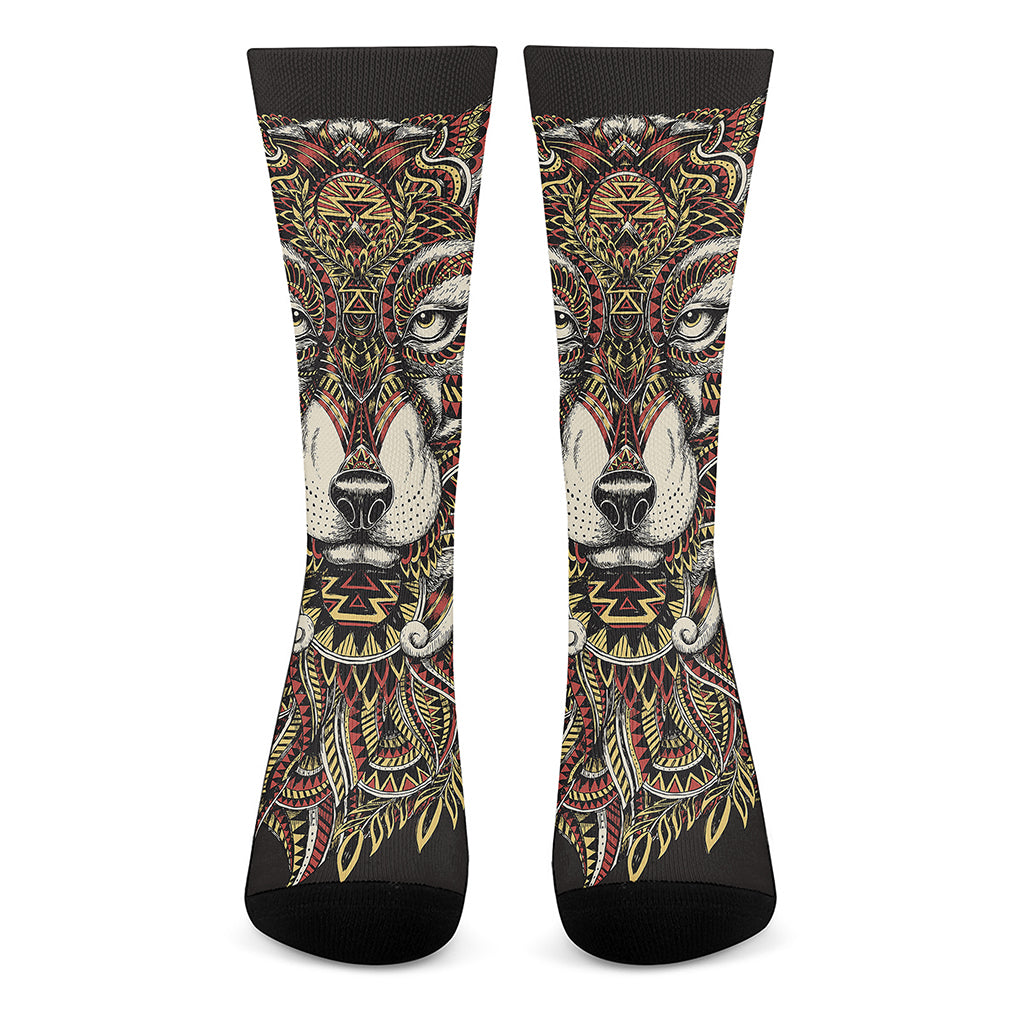 Native American Wolf Spirit Animal Print Crew Socks
