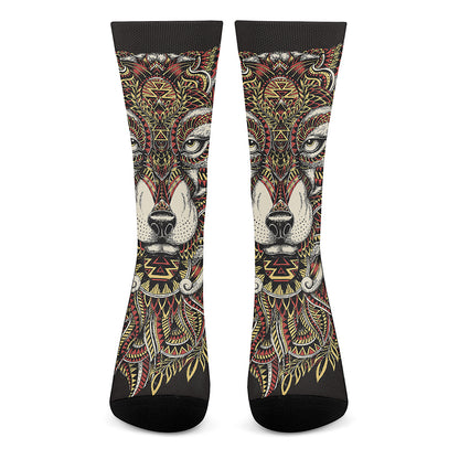 Native American Wolf Spirit Animal Print Crew Socks