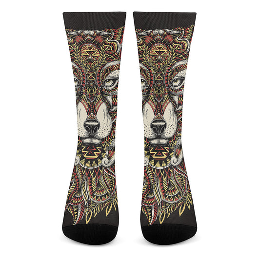 Native American Wolf Spirit Animal Print Crew Socks