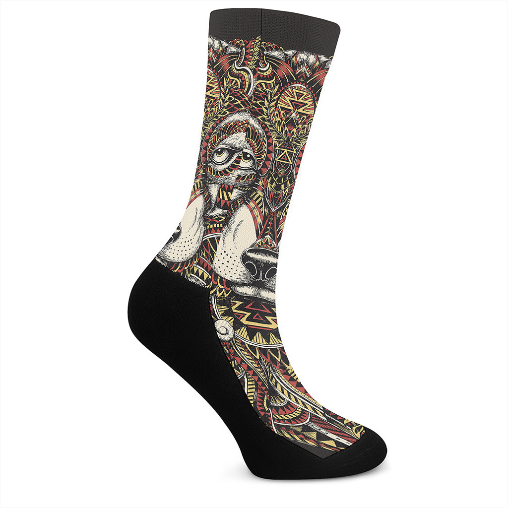 Native American Wolf Spirit Animal Print Crew Socks