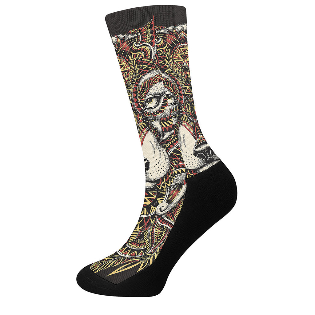 Native American Wolf Spirit Animal Print Crew Socks