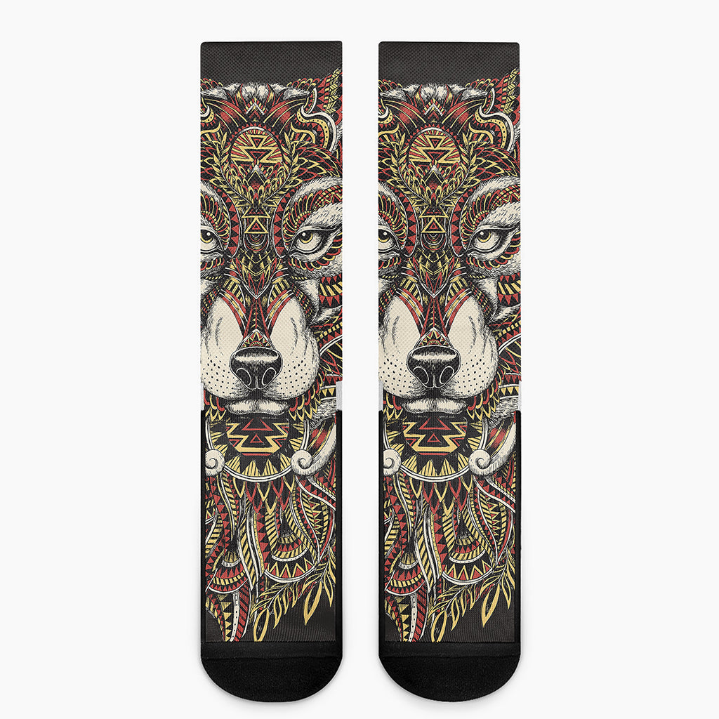 Native American Wolf Spirit Animal Print Crew Socks