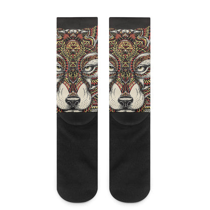 Native American Wolf Spirit Animal Print Crew Socks