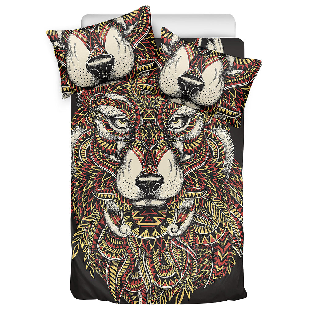 Native American Wolf Spirit Animal Print Duvet Cover Bedding Set