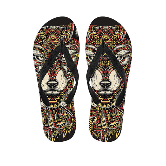 Native American Wolf Spirit Animal Print Flip Flops