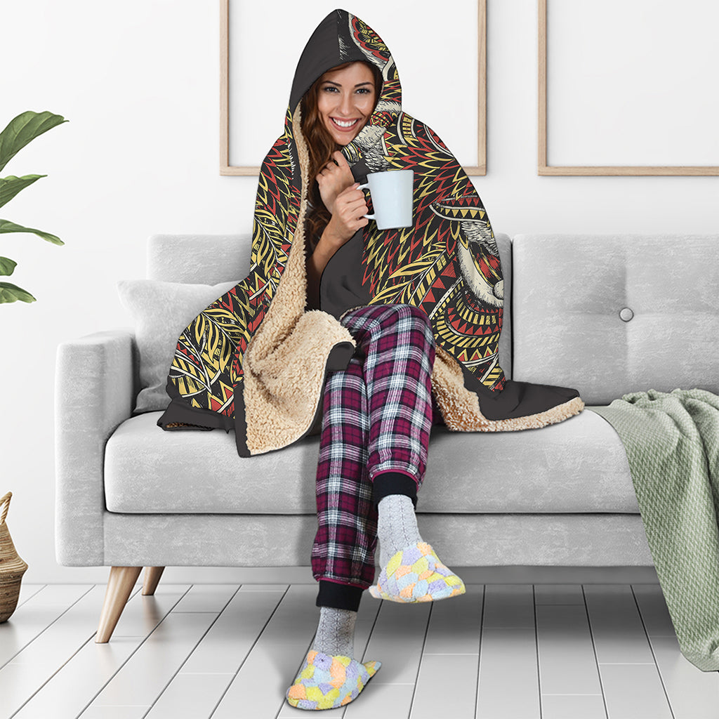Native American Wolf Spirit Animal Print Hooded Blanket