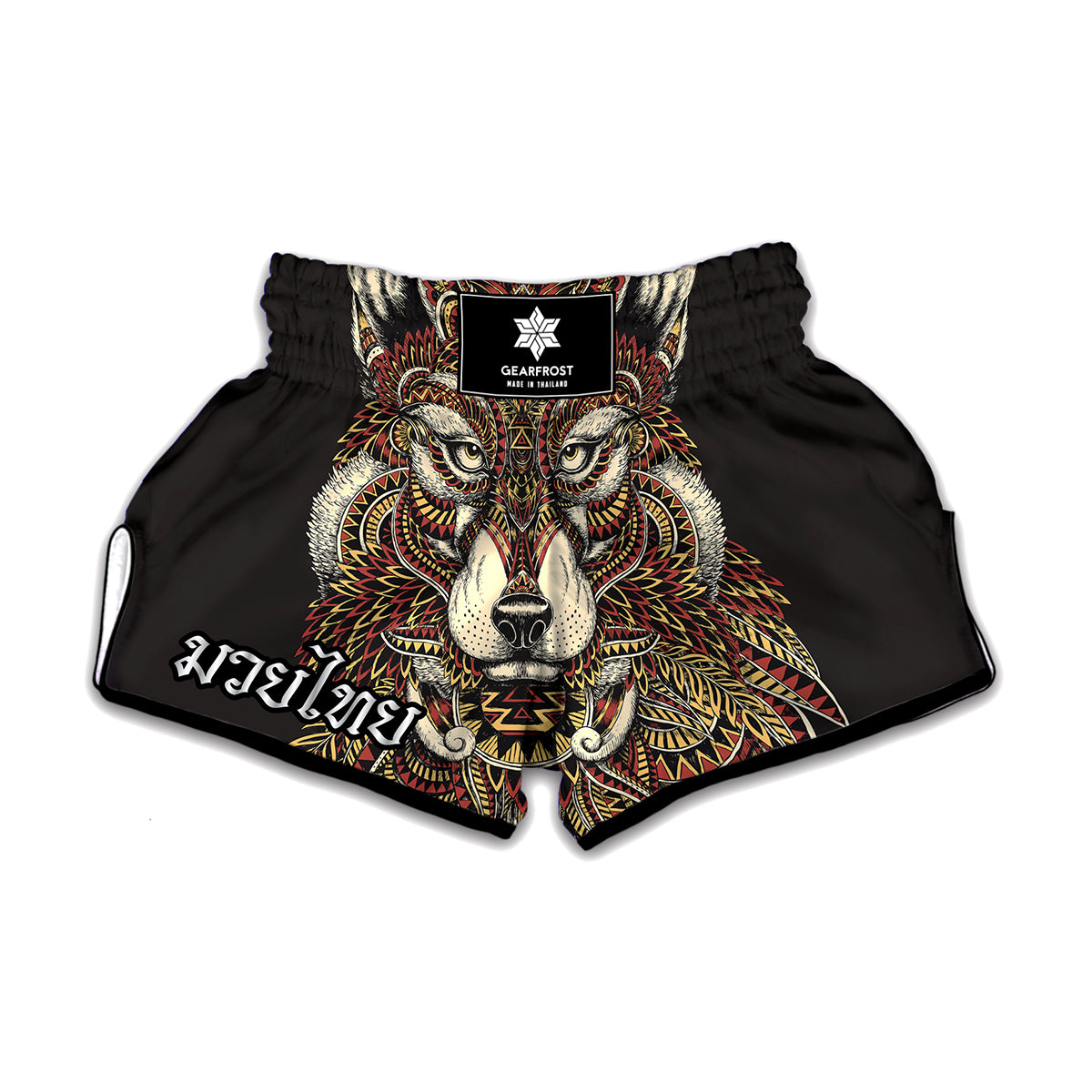 Native American Wolf Spirit Animal Print Muay Thai Boxing Shorts