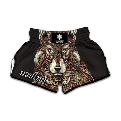 Native American Wolf Spirit Animal Print Muay Thai Boxing Shorts