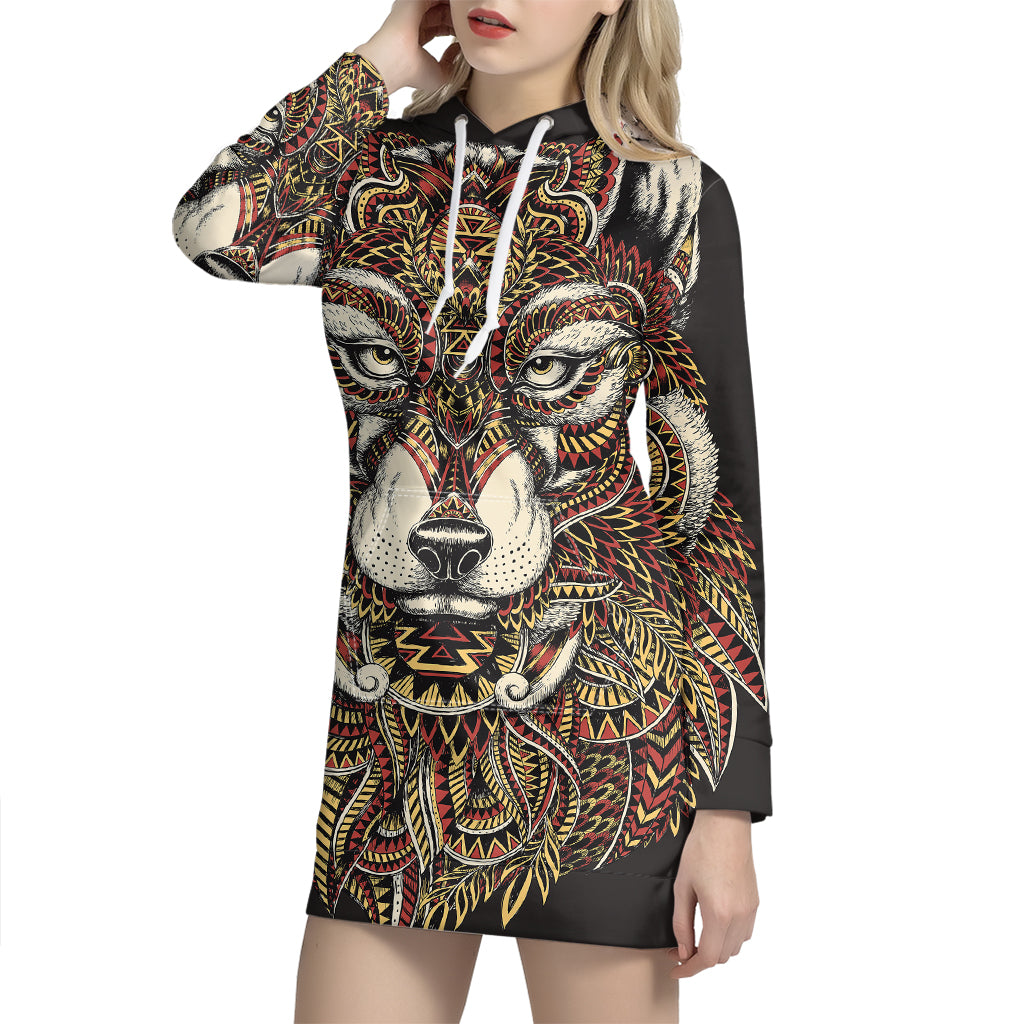 Native American Wolf Spirit Animal Print Pullover Hoodie Dress