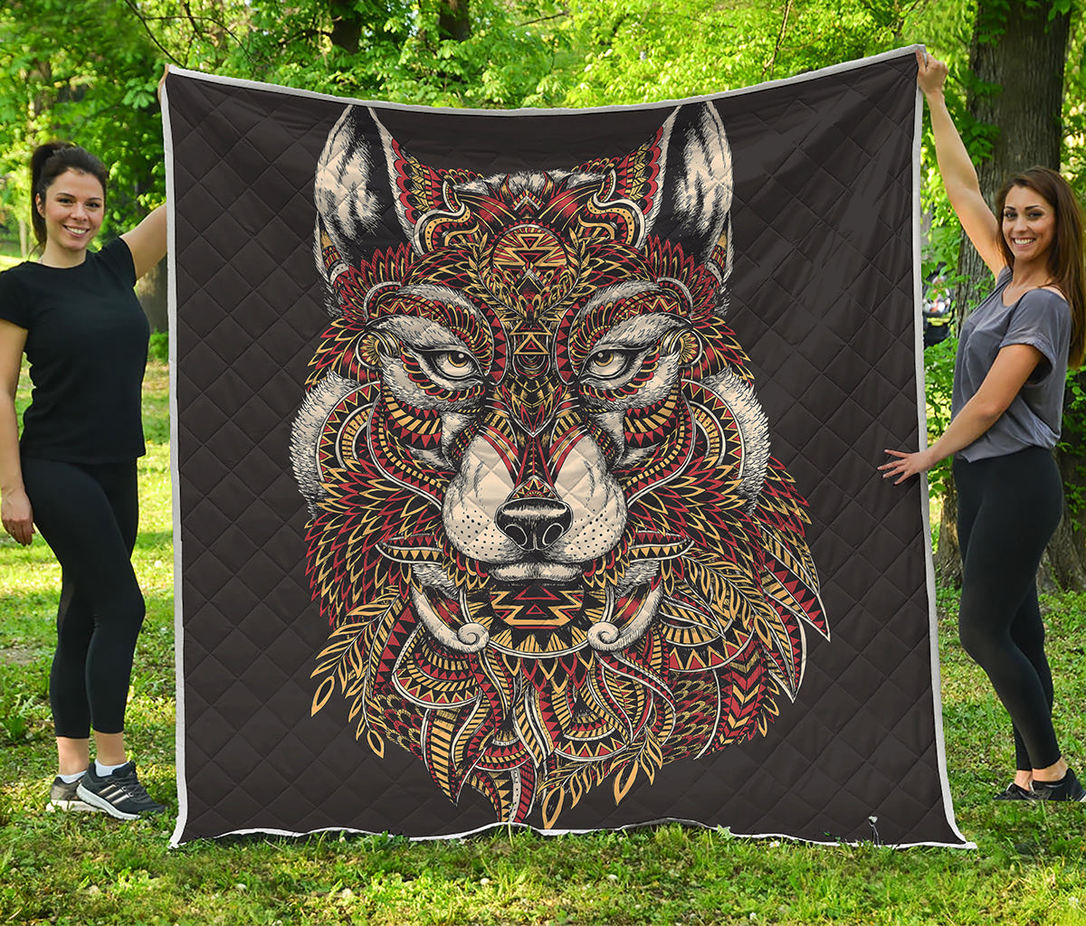Native American Wolf Spirit Animal Print Quilt