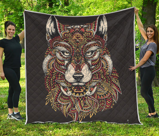 Native American Wolf Spirit Animal Print Quilt