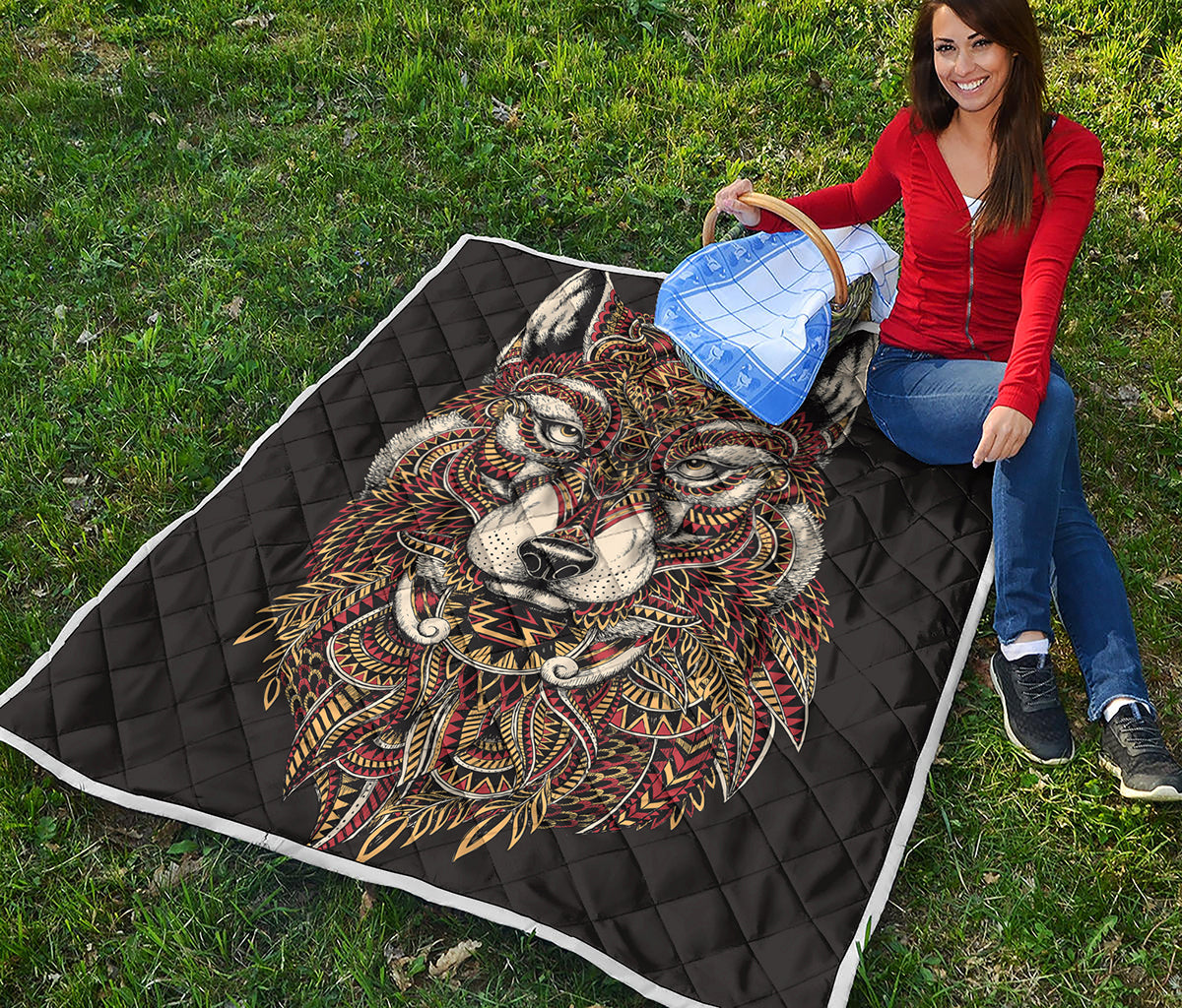 Native American Wolf Spirit Animal Print Quilt