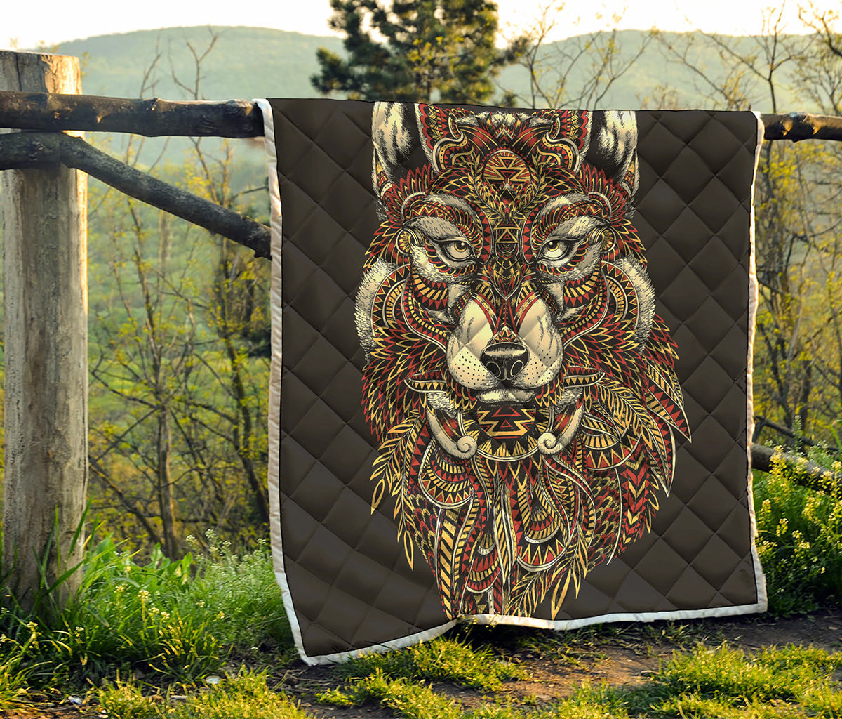 Native American Wolf Spirit Animal Print Quilt