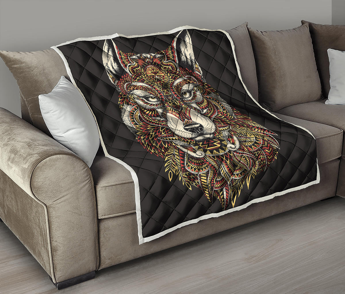 Native American Wolf Spirit Animal Print Quilt
