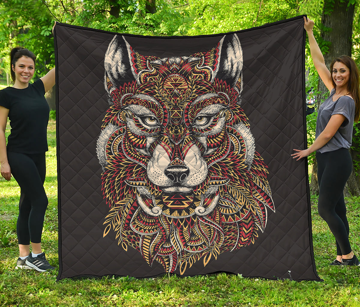 Native American Wolf Spirit Animal Print Quilt