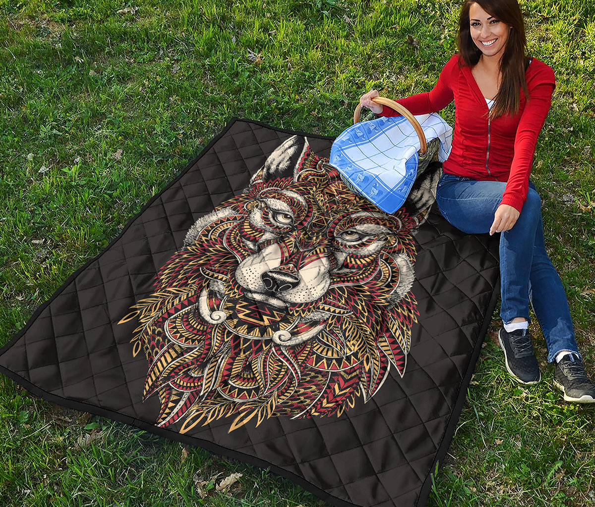Native American Wolf Spirit Animal Print Quilt