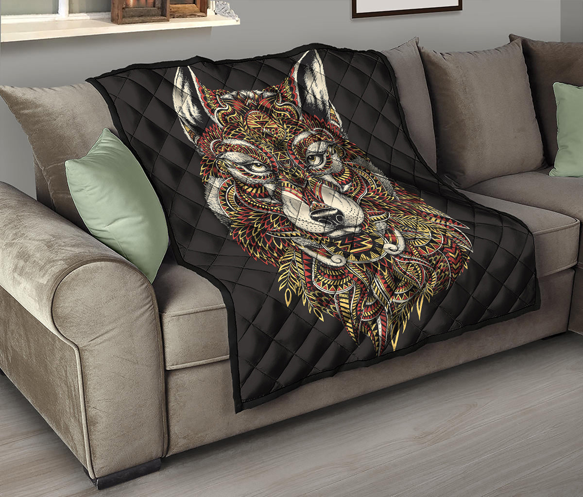 Native American Wolf Spirit Animal Print Quilt