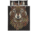 Native American Wolf Spirit Animal Print Quilt Bed Set
