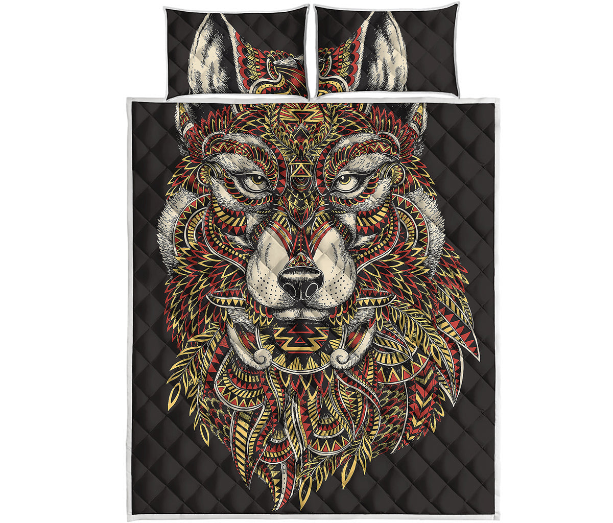 Native American Wolf Spirit Animal Print Quilt Bed Set