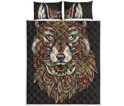 Native American Wolf Spirit Animal Print Quilt Bed Set