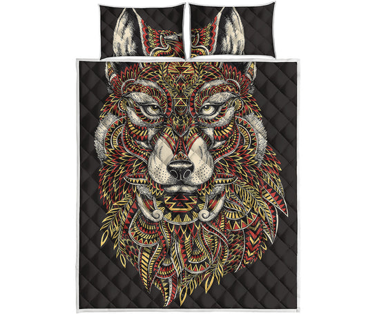 Native American Wolf Spirit Animal Print Quilt Bed Set