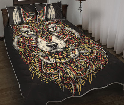 Native American Wolf Spirit Animal Print Quilt Bed Set
