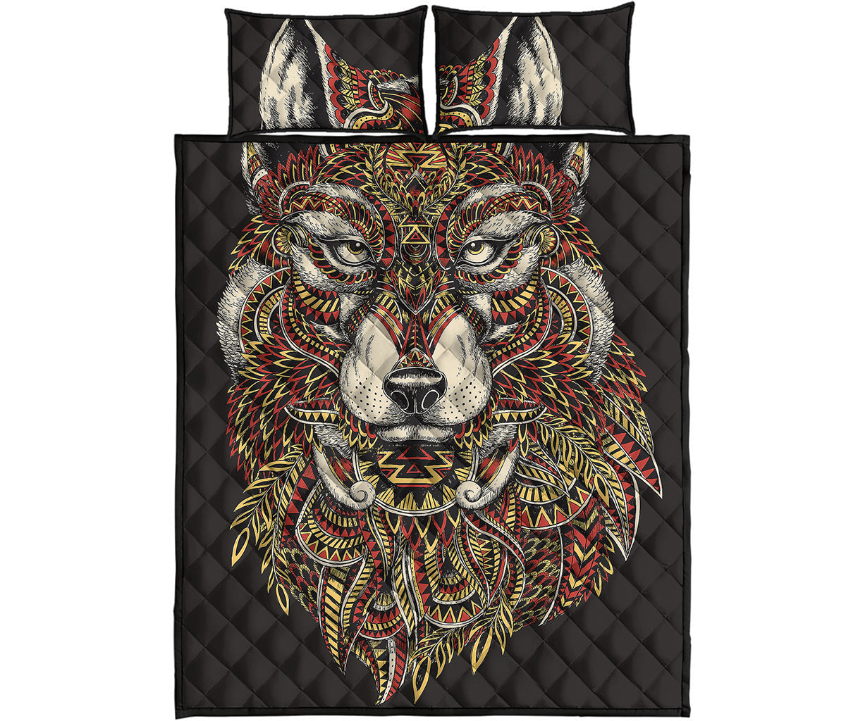 Native American Wolf Spirit Animal Print Quilt Bed Set