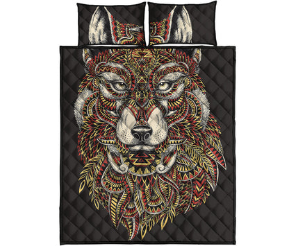 Native American Wolf Spirit Animal Print Quilt Bed Set