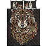 Native American Wolf Spirit Animal Print Quilt Bed Set