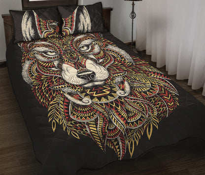 Native American Wolf Spirit Animal Print Quilt Bed Set