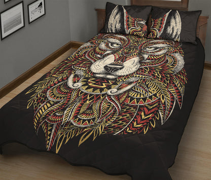 Native American Wolf Spirit Animal Print Quilt Bed Set