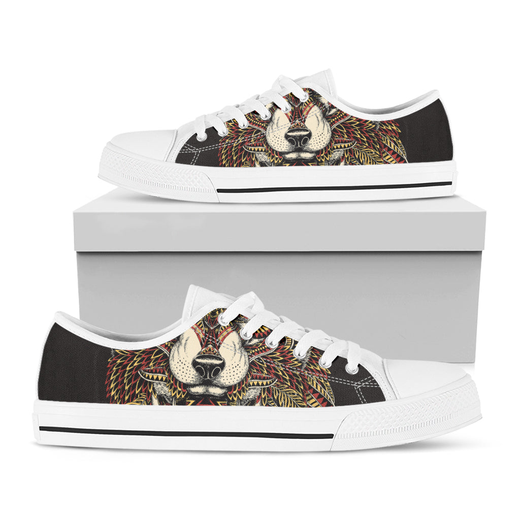 Native American Wolf Spirit Animal Print White Low Top Shoes