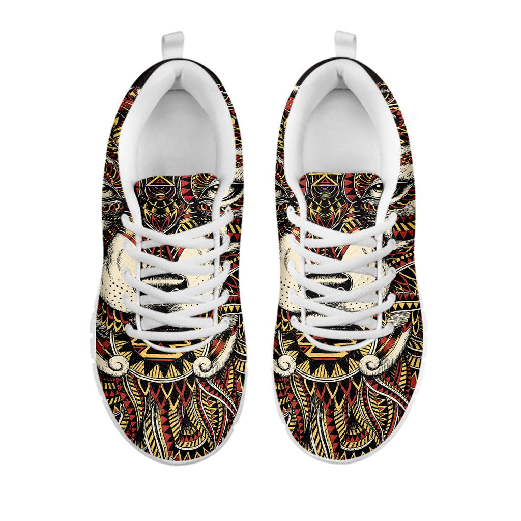 Native American Wolf Spirit Animal Print White Sneakers