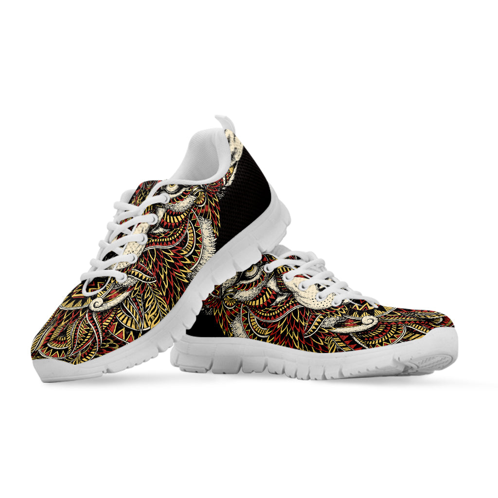 Native American Wolf Spirit Animal Print White Sneakers