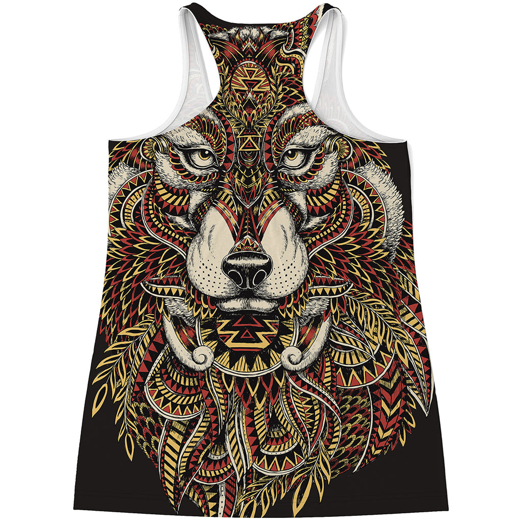 Native American Wolf Spirit Animal Print Women's Racerback Tank Top